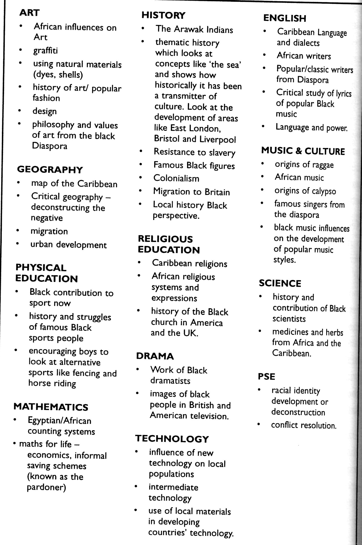 suggestions for a
                          curriculum